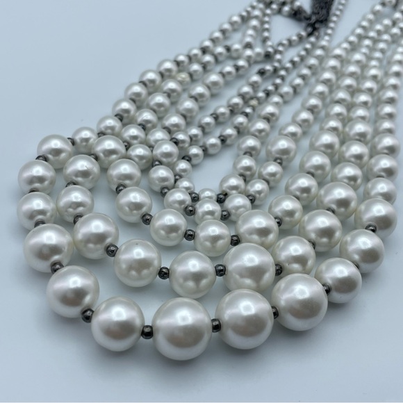 NY Gunmetal Multi-Strand Faux Pearl Necklace with Flower Accent 31”+ 3”Extender - Picture 5 of 8